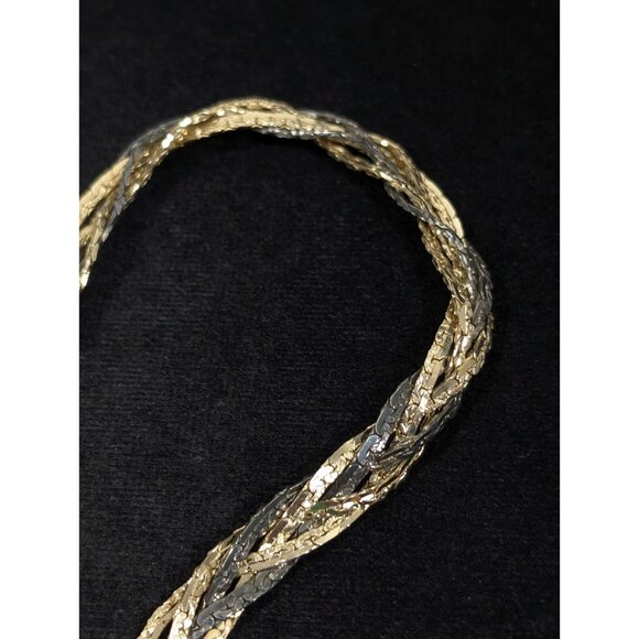 Vintage Braided Nugget Style Chain Two Tone Statement Necklace 24 inch - Picture 6 of 11